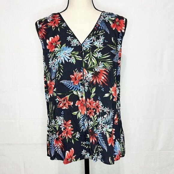 Les Serein Floral V-Neck Sleeveless Stretch Tank Blouse Stitch Fix Size M - Picture 1 of 7